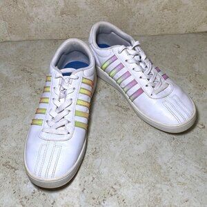 K-Swiss Womens White Leather Sneakers With Rainbow Stripes Size 5.5‎